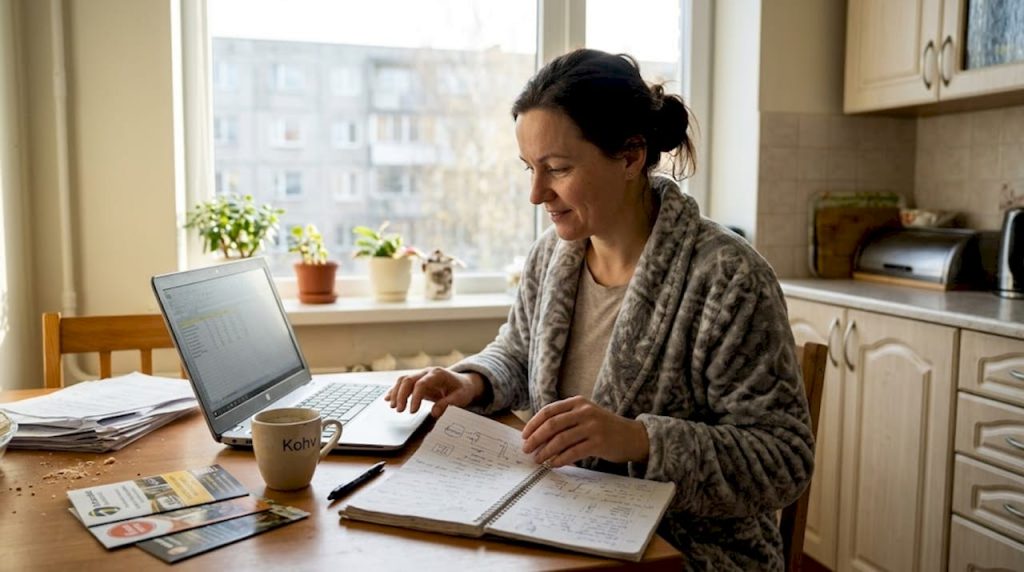 Väikefirma juht ajab oma asju kodust töötades.