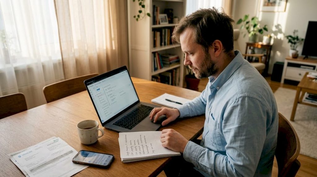 Spetsialist nokitseb köögilaua taga Google Analyticsi seadistamise kallal.