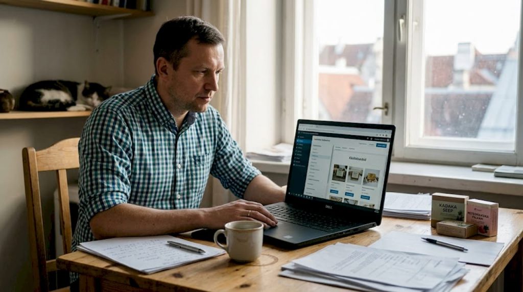 Väikeettevõtja toimetab oma kodukontoris